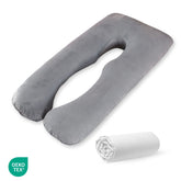 Perna Gravide si Alaptare, OPERCEBABYⓇ, Suport Total Corp, Multifunctionala, Forma U, 2 Huse Detasabile Bumbac & Catifea, Umplutura din Bumbac PP - fibra de polipropilena, Lavabila, 155 x 80 x 20 cm, Alb/Gri