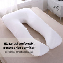 Perna Gravide si Alaptare, OPERCEBABYⓇ, Suport Total Corp, Multifunctionala, Forma U, 2 Huse Detasabile Bumbac & Catifea, Umplutura din Bumbac PP - fibra de polipropilena, Lavabila, 155 x 80 x 20 cm, Alb/Gri