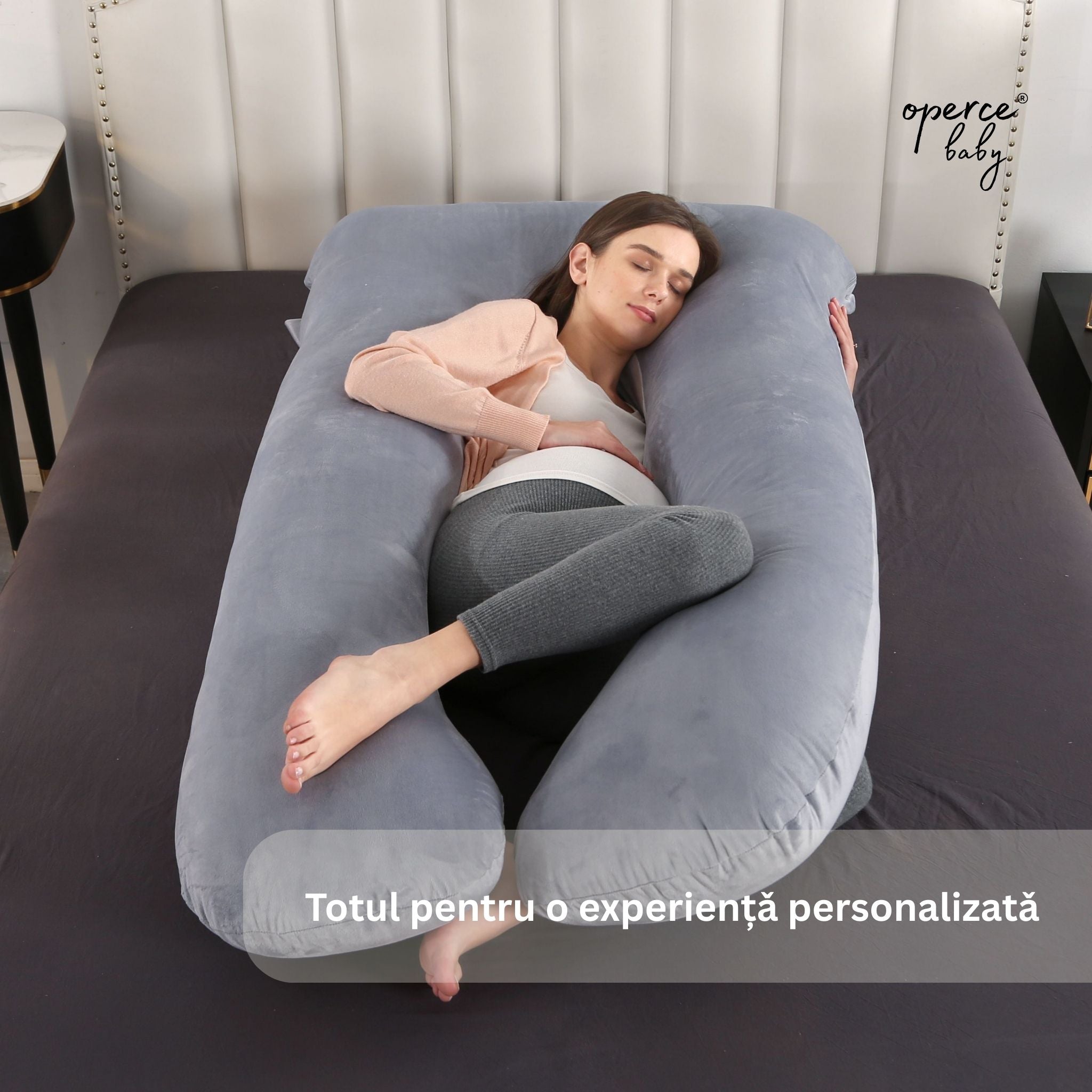 Pernă Gravide & Alăptare Tip U OPERCEBABYⓇ – Suport Total pentru Somn Fără Disconfort