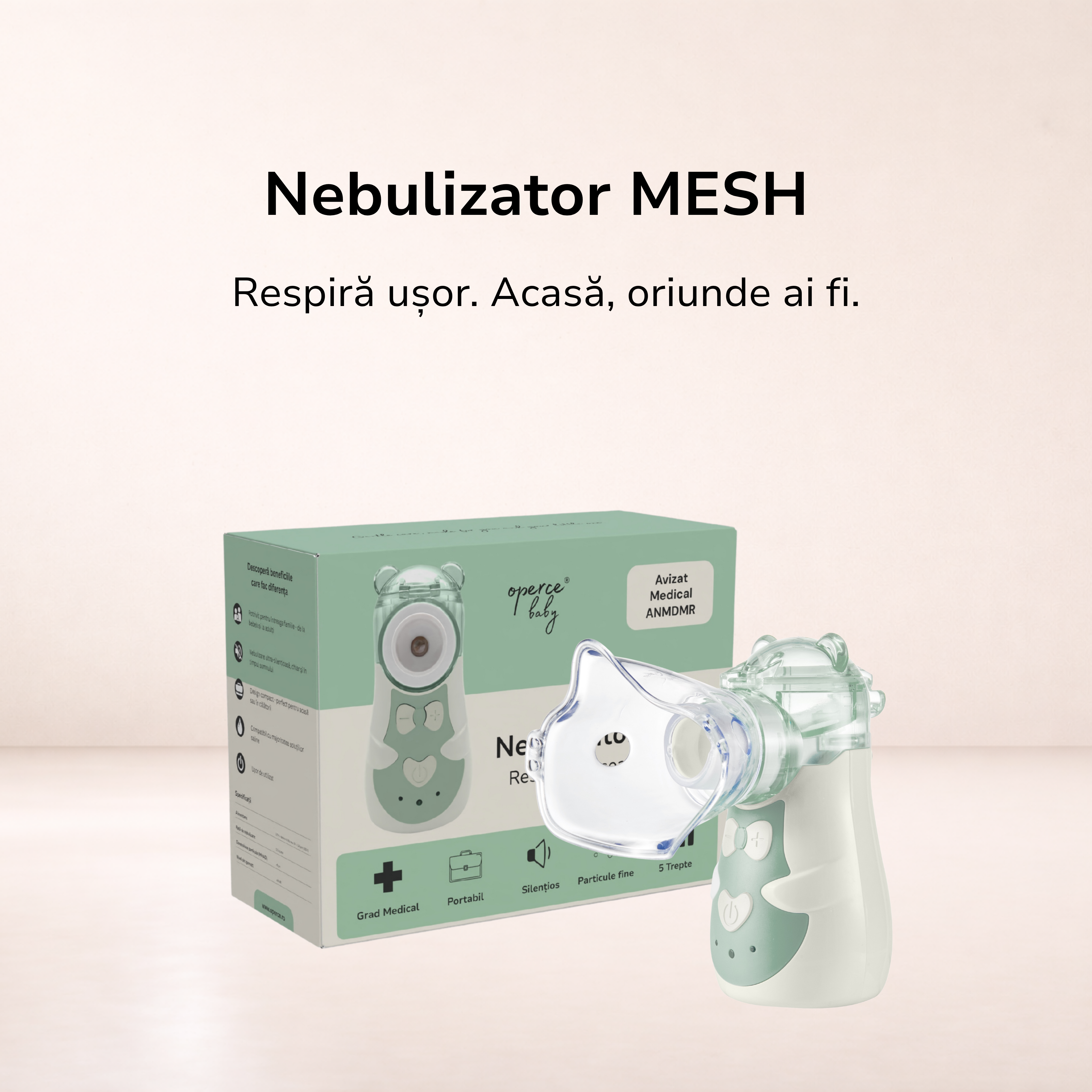 Nebulizator Portabil cu Tehnologie MESH OPERCEBABYⓇ - Respiratie Usoara, Oriunde, Oricand