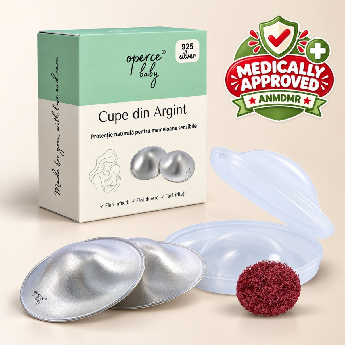 Set Cupe de Argint 925, OPERCEBABYⓇ – Calmare Rapida & Vindecare Naturala a Mamelonului