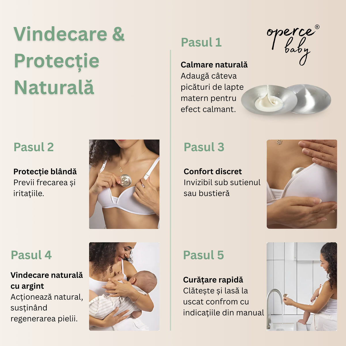 Set Cupe de Argint 925, OPERCEBABYⓇ – Calmare Rapida & Vindecare Naturala a Mamelonului