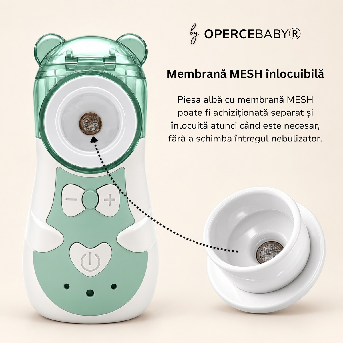 Modul cu Membrană MESH pentru Nebulizator OPERCEBABYⓇ, Piesă de Schimb, Alb