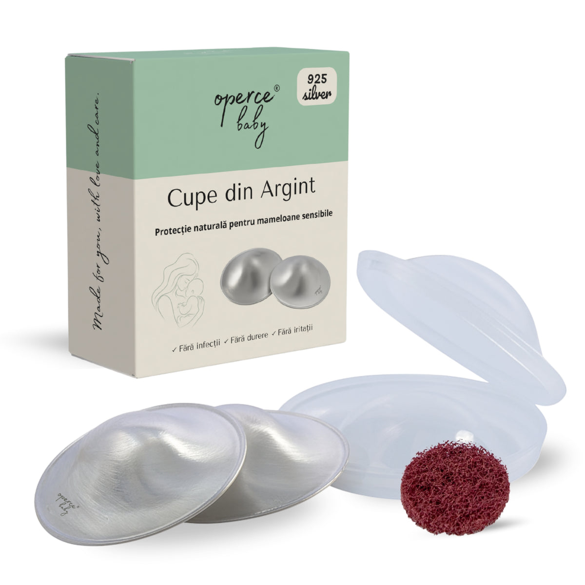 Set Cupe de Argint 925, OPERCEBABYⓇ – Calmare Rapida & Vindecare Naturala a Mamelonului