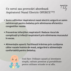 Aspirator Nazal Electric OPERCEBABYⓇ - Respiratie Libera in Cateva Secunde